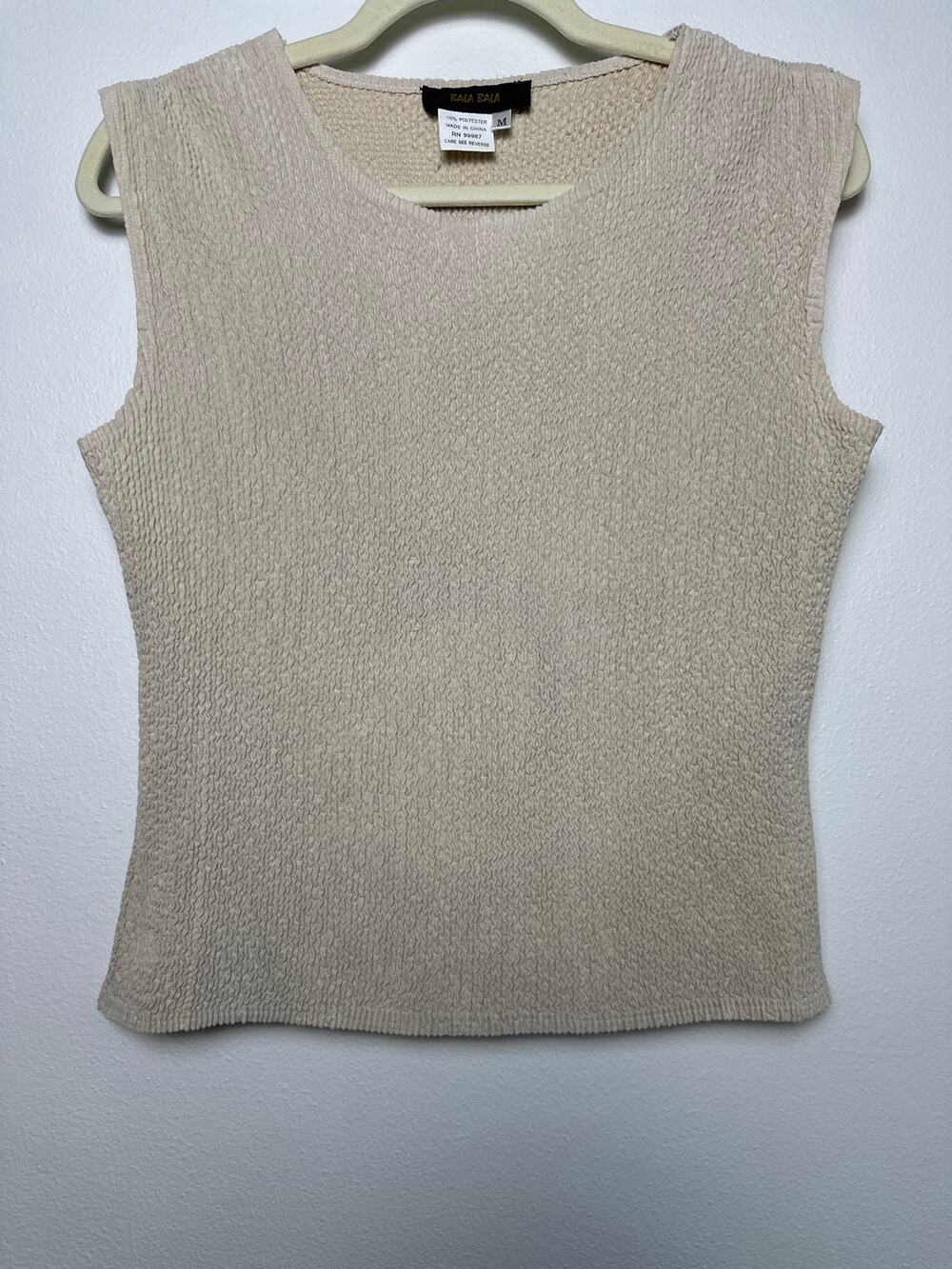 Vintage Y2K Bala Bala Beige Textured Crinkle Tank Top | Stretch Plissé | Size M